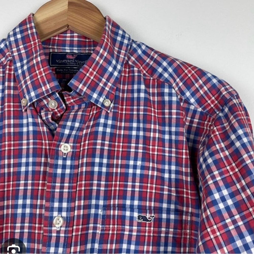 Vineyard Vines kids Red and Blue Plaid Shirt